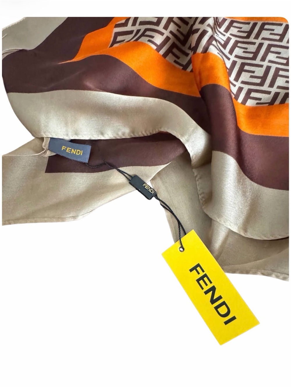 Fendi Silk Table Scarf in Brown, Orange and Cream